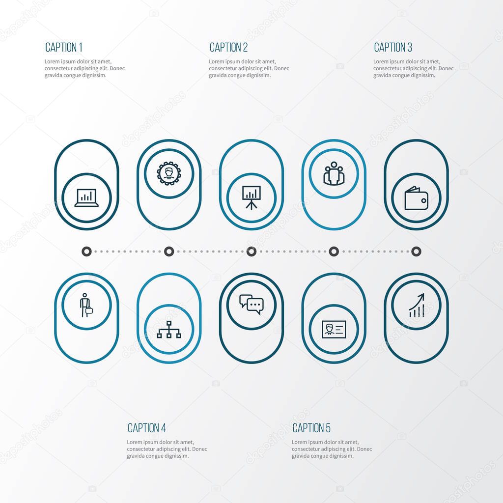 Job Outline Icons Set. Collection Of Wallet, Manager, Structure And Other Elements. Also Includes Symbols Such As Chatting, Boss, Work.