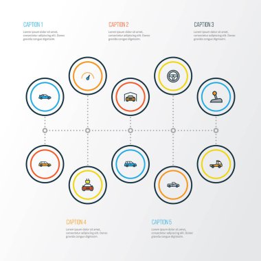 Araba renkli anahat simgelerini belirlemek. Cabriolet, otomatik, Sedan ve diğer öğeleri koleksiyonu. Ayrıca garaj, döken, otomatik gibi simgeler içerir.