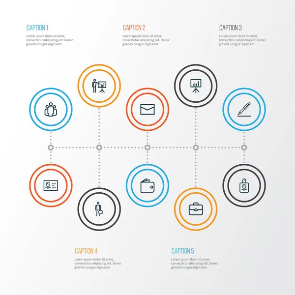 Kereskedelmi vázlat ikonok beállítása. Személyi igazolvány, faliújság, üzletember és más elemek gyűjteménye. Magában foglalja a szimbólumok, mint a csoport, férfi, táska. — Stock Vector