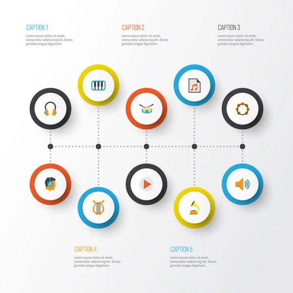 Set de icoane multimedia plate. Colecție de ritm, mass-media, Shellac și alte elemente. Include, de asemenea, simboluri, cum ar fi Filarmonica, Căști, Bărbat . — Vector de stoc