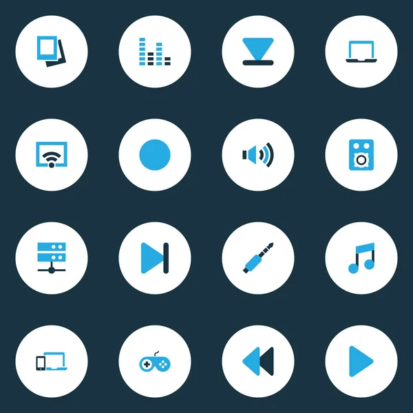 Media kleurrijke Icons Set. Verzameling van muzikale noot, signaal, Datacenter en andere elementen. Ook bevat symbolen zoals Volume, Audio, Jack. — Stockvector