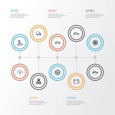 Araba anahat simgelerini belirlemek. Çamaşır, Hatchback, kamyon ve diğer öğeleri koleksiyonu. Ayrıca araba, dişli, ücret gibi simgeler içerir.