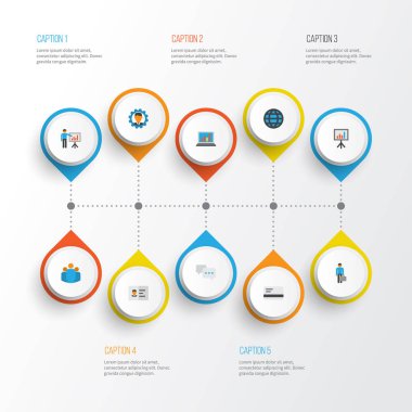 İş düz simgeler kümesi. İş adamı, sohbet, diyagram ve diğer öğeleri koleksiyonu. Ayrıca kimlik, Laptop, kimliği gibi simgeler içerir.