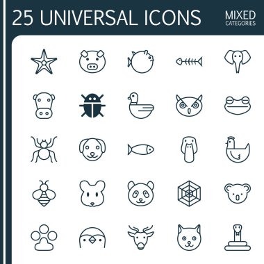 Zooloji Icons Set. Örümcek ağı, yılan, Balık ve diğer öğeleri koleksiyonu. Ayrıca deniz yıldızı, inek, yılan gibi simgeler içerir.
