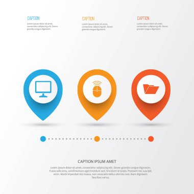 Bilgisayar simgeleri ayarlayın. Masaüstü, dosya, bilgisayar fare ve diğer öğeleri koleksiyonu. Ayrıca monitör, klasör, ekran gibi simgeler içerir.