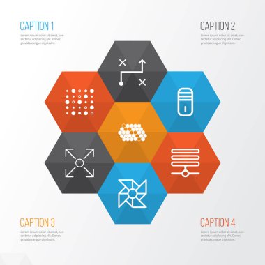 Icons Set öğrenme. Çözüm, Bilgi Bankası, Laptop havalandırma ve diğer öğeleri koleksiyonu. Ayrıca mikroişlemci, desen, Bankası gibi simgeler içerir.