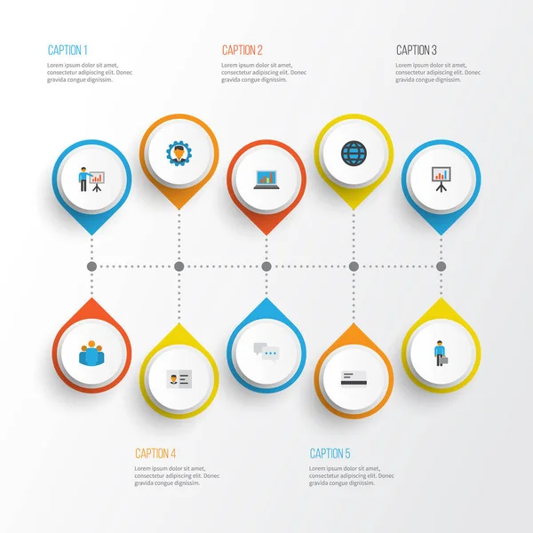 Ensemble d'icônes plates d'affaires. Collection Of Work Man, Chatting, Diagramme et autres éléments. Comprend également des symboles tels que l'identification, ordinateur portable, Id . — Image vectorielle