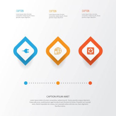 Donanım simgeleri ayarlayın. Internet ağı, bilgisayar havalandırma, bağlayıcı ve diğer öğeleri koleksiyonu. Ayrıca soğutucu, güç, bilgisayar gibi simgeler içerir.