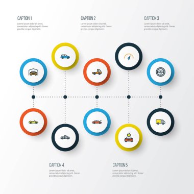 Araba renkli anahat simgelerini belirlemek. Pikap, elektrik, otomatik ve diğer öğeleri koleksiyonu. Ayrıca garaj, otomobil, Suv gibi simgeler içerir.
