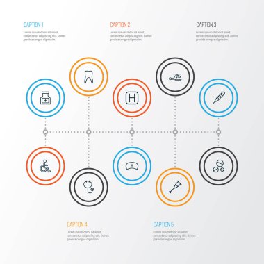 Tıp anahat simgelerini belirlemek. Koltuk değneği, pençe, hastane ve diğer öğeleri koleksiyonu. Devre dışı, Stand, helikopter gibi semboller de içerir.