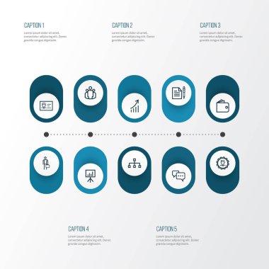 Ticaret anahat simgeler kümesi. İşadamı, cüzdan, takım ve diğer öğeleri koleksiyonu. Ayrıca yapısı, grafik, işadamı gibi simgeler içerir.