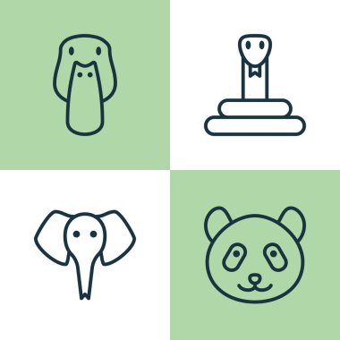 Hayvan Icons Set. Yılan, ördek, ayı ve diğer öğeleri koleksiyonu. Fil, sürüngen, ayı gibi semboller de içerir.