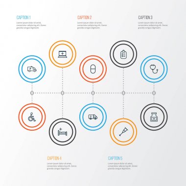 Antibiyotik anahat simgelerini belirlemek. Özürlü, kayıt, yatak ve diğer öğeleri koleksiyonu. Ayrıca Spike, koltuk değneği, yardım gibi simgeler içerir.
