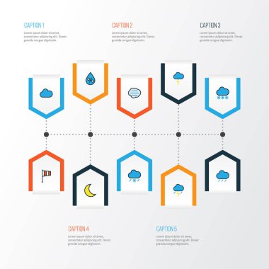 İklim renkli anahat simgelerini belirlemek. Yağmur damlası, bayrak, dolu ve diğer öğeleri koleksiyonu. Ayrıca gibi ay, bulutlu sembolleri içerir sağnak.