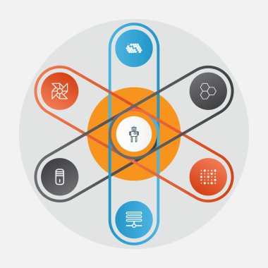 Icons Set öğrenme. Laptop havalandırma, anabilgisayar, Cyborg ve diğer öğeleri koleksiyonu. Ayrıca işlemci, anabilgisayar, yapısı gibi simgeler içerir.