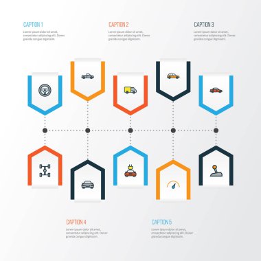 Araba renkli anahat simgelerini belirlemek. Dümen, düzey, parça ve diğer öğeleri koleksiyonu. Ayrıca tekerlekli, otomobil, dümen gibi simgeler içerir.