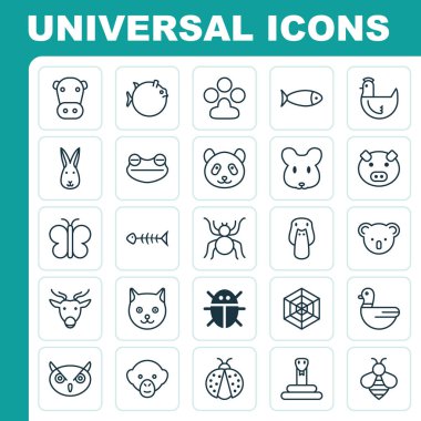 Hayvanat Bahçesi Icons Set. Gece tavuk, tavuk, Bumblebee ve diğer öğeleri koleksiyonu. Ayrıca domuzcuk, baskı, sürüngen gibi simgeler içerir.
