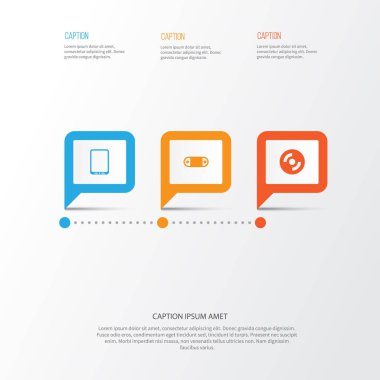 Donanım simgeleri ayarlayın. Cep telefonu, boş Cd, radyo kümesi ve diğer öğeleri koleksiyonu. Ayrıca kablosuz, Cd, Smartphone gibi simgeler içerir.