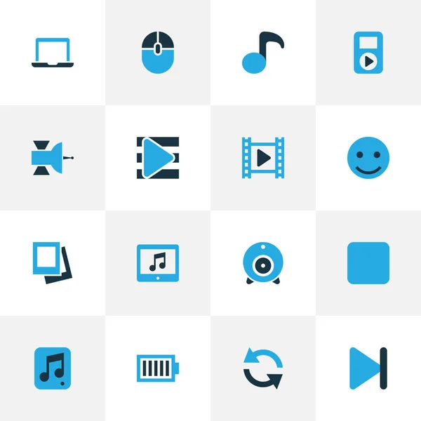 Media Colorful Icons Set. Collection Of Full Battery, Movie, Quaver and Other Elements. Also Includes Symbols such as Song, Happy, Refresh . — стоковый вектор