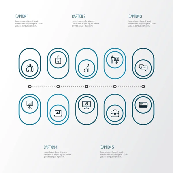 Business Outline Icons Set. Collection Of Whiteboard, Statistics, Growing Chart And Other Elements. Also Includes Symbols Such As Team, Presentation, Bag. — Stock Vector