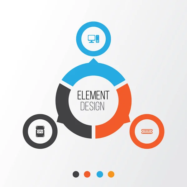 Computersymbole gesetzt. Sammlung von Desktop-Computern, CPU, dynamischem Speicher und anderen Elementen. beinhaltet auch Symbole wie Prozessor, Computer, Speicher. — Stockvektor
