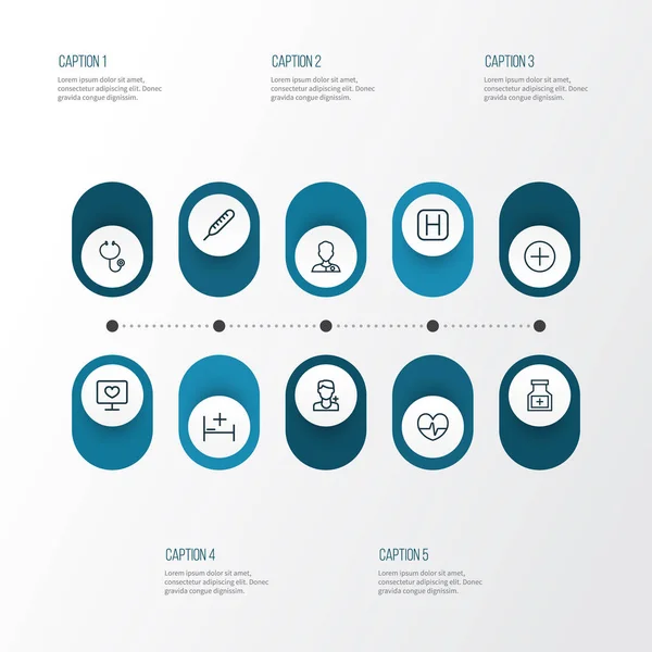 Drug Outline Icons Set. Collection Of Hospital, Monitor, Temperature And Other Elements. Also Includes Symbols Such As Drug, Stethoscope, Temperature. — Stock Vector