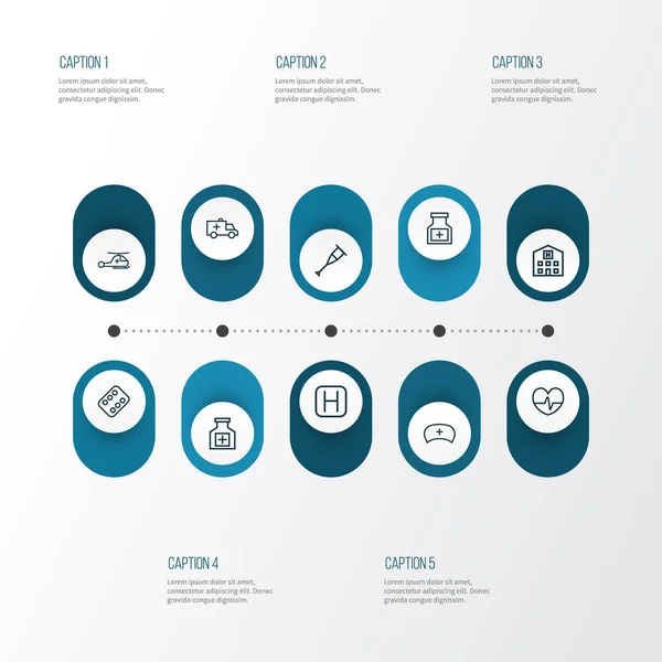 Kábítószer vázlat ikonok beállítása. Tabletták, orvosi kalapját, autó és más elemek gyűjteménye. Magában foglalja a szimbólumok, mint a kalapot, helikopter, tabletta. — Stock Vector