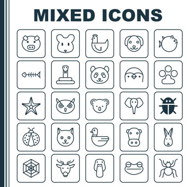 Hayvanat Bahçesi Icons Set. Yılan, köpek yavrusu, örümcek ve diğer öğeleri koleksiyonu. Ayrıca uğur böceği, pençe, keseli hayvanı gibi simgeler içerir.