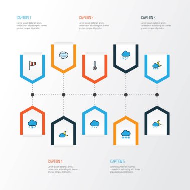 Hava renkli anahat simgelerini belirlemek. Puslu topluluğu, kasırga, fırtına ve diğer öğeler. Ayrıca Vane, ölçek, yağmur damlası gibi simgeler içerir.