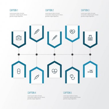 Antibiyotik anahat simgelerini belirlemek. Hap, dava, enjeksiyon ve diğer öğeleri koleksiyonu. Ayrıca şırınga, göğüs, termometre gibi simgeler içerir.