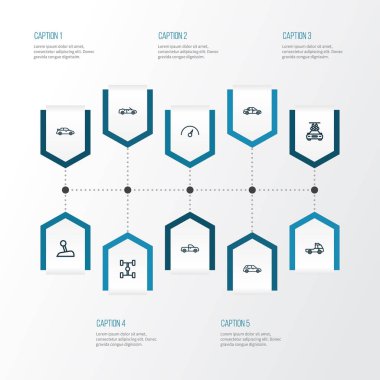 Otomobil anahat simgelerini belirlemek. Chronometre, kamyon, sopa ve diğer öğeleri koleksiyonu. Ayrıca düzeyi, otomobil, düzeni gibi simgeler içerir.