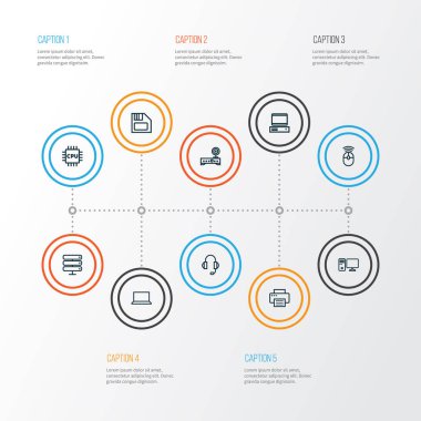 Bilgisayar anahat simgelerini belirlemek. Kulaklık, yumuşak ve sarkık, Pc ve diğer öğeleri koleksiyonu. Ayrıca periferik, Pc, orta gibi simgeler içerir.