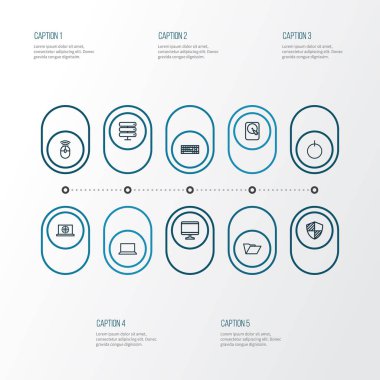 Donanım anahat simgelerini belirlemek. Dosya, ekran, tuş takımı ve diğer öğeleri koleksiyonu. Ayrıca Datacenter, klasör, uzaktan gibi simgeler içerir.