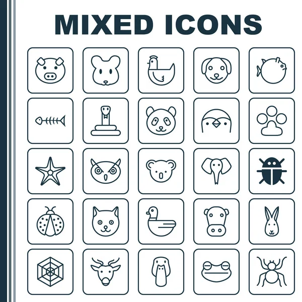 Hayvanat Bahçesi Icons Set. Yılan, köpek yavrusu, örümcek ve diğer öğeleri koleksiyonu. Ayrıca uğur böceği, pençe, keseli hayvanı gibi simgeler içerir.