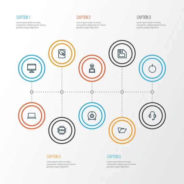Bilgisayar anahat simgelerini belirlemek. Dosya, Cpu, Sabit Disk ve diğer öğeleri koleksiyonu. Ayrıca ekran, Notebook, ekran gibi simgeler içerir.