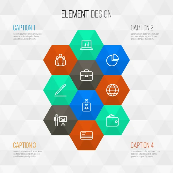 Conjunto de iconos de esquema de trabajo. Colección de Equipo, Estadísticas, Cartera y Otros Elementos. También incluye símbolos tales como tarjeta, contrato, maleta . — Archivo Imágenes Vectoriales