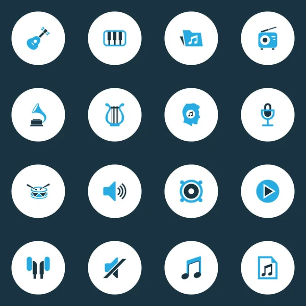 Audio Colorful Icons Set. "Collection Of Play, Radio, Note And Other Elements". Also Includes Symbols such as Octave, Sound, File . — стоковый вектор
