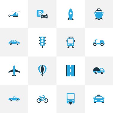 Sevk irsaliyesi renkli simgeler kümesi. Trafik ışığı, Tanker, füze ve diğer öğeleri koleksiyonu. Ayrıca füze, trafik, karavan gibi simgeler içerir.