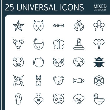 Doğa Icons Set. Örümcek ağı, Bumblebee, pençe baskı ve diğer öğeleri koleksiyonu. Ayrıca tavşan, Star, böcek gibi simgeler içerir.