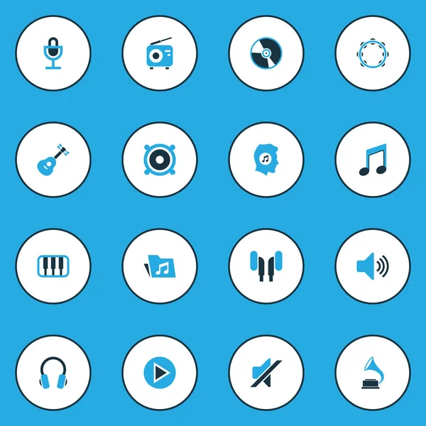 Müzik renkli simgeler kümesi. Tef, müzik aşığı, piyano ve diğer öğeleri koleksiyonu. Müzikal, ses, sessiz gibi semboller de içerir.