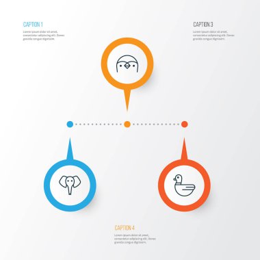 Hayvanat Bahçesi Icons Set. Hatlı hayvan, dalgıç, kaz ve diğer öğeleri koleksiyonu. Ayrıca dalgıç, Penguen, hayvan gibi simgeler içerir.