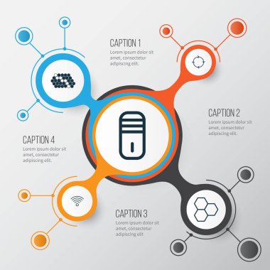 Icons Set öğrenme. Yinelenen Program, kovan desen, bilgi bileşenler ve başka öğeler topluluğu. Ayrıca Wifi, mikroişlemci, anabilgisayar gibi simgeler içerir.