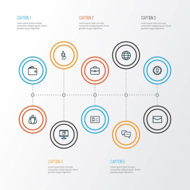 İş anahat simgelerini belirlemek. İşadamı, Analytics, kimlik kartı ve diğer öğeleri koleksiyonu. Ayrıca gösterge paneli, küresel, lider gibi simgeler içerir.
