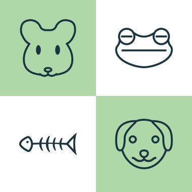 Hayvanat Bahçesi Icons Set. Deniz ürünleri iskelet, sıçan, kurbağa ve diğer öğeleri koleksiyonu. Ayrıca kemik, deniz ürünleri, köpek gibi simgeler içerir.
