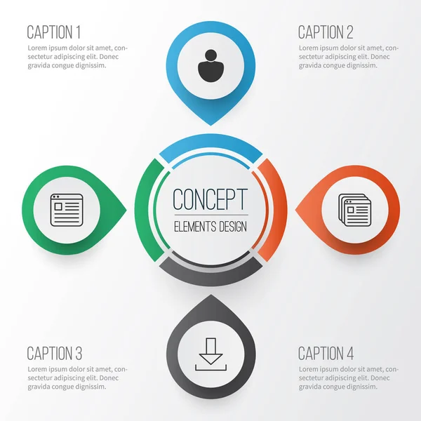 Internet simgeler kümesi. Web sayfası, Web yer imleri, oturum açma ve diğer öğeleri koleksiyonu. Ayrıca firma, kullanıcı, oturum açma gibi simgeler içerir.