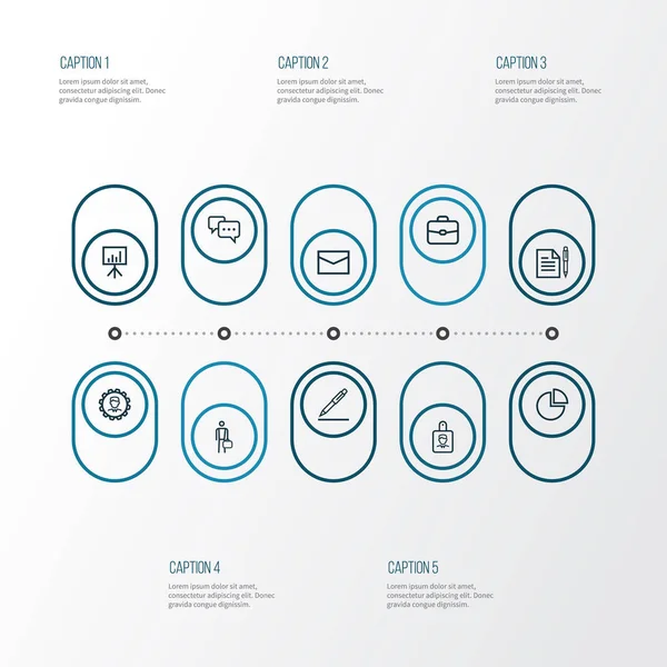 Ticaret anahat simgeler kümesi. İşadamı, posta, daire grafik ve diğer öğeleri koleksiyonu. Ayrıca kimlik, grafik, bavul gibi simgeler içerir.