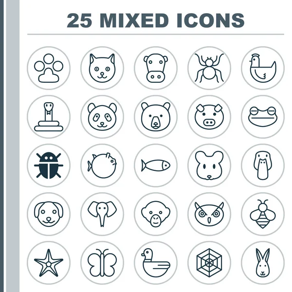 Zooloji Icons Set. Yılan, Bunny, Kine ve diğer öğeleri koleksiyonu. Ayrıca Bumblebee, böceği, kedi gibi simgeler içerir.