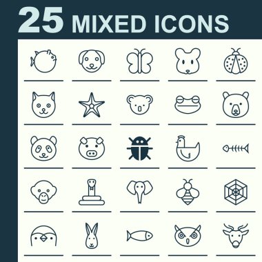 Doğa Icons Set. Bumblebee, ayı, gece kümes hayvanı ve diğer öğeleri koleksiyonu. Ayrıca güve, örümcek, kemik gibi simgeler içerir.