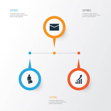 Ticaret simgeler kümesi. Zarf, artan, iş adamı ve diğer öğeleri koleksiyonu. Ayrıca büyüyen, mektup zarfı gibi simgeler içerir.