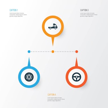 Otomobil Icons Set. Tekerlek, sürücü kumanda, Van ve diğer öğeleri koleksiyonu. Ayrıca Van, direksiyon, araba gibi simgeler içerir.